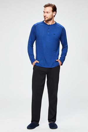Erkek Saks Mod. O Patlı Paçası Rib. Uzun Kollu Pijama Takımı